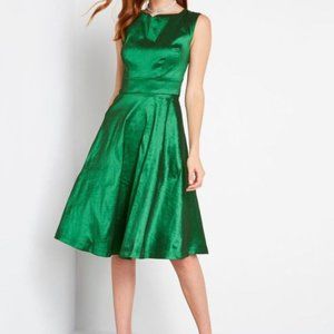 Modcloth Green Fantastic Satin Fit and Flare Dress